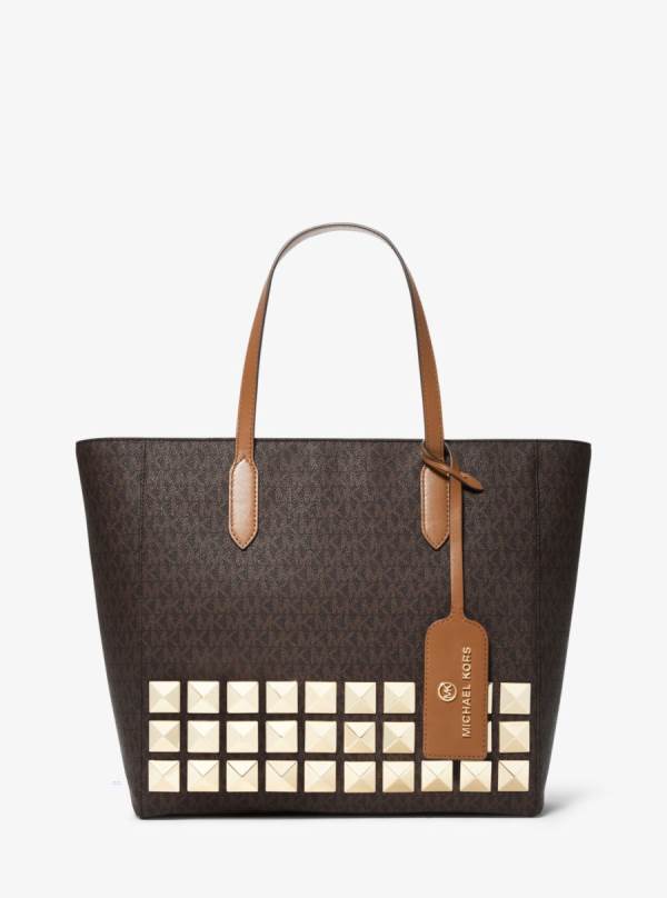 Damske Prenosná Taška Michael Kors Sinclair Large Studded Logo Čokoláda Žlté - Kabelky Michael Kors Slevy | FNLQD-7482